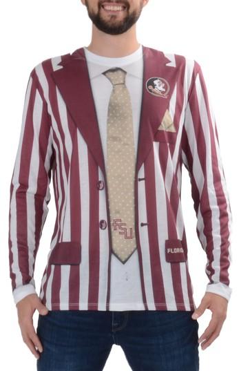 Men's Faux Real College Sports Suit & Tie Costume T-shirt, Size - Burgundy