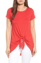 Women's Bobeau Tie Front High/low Tee - Red