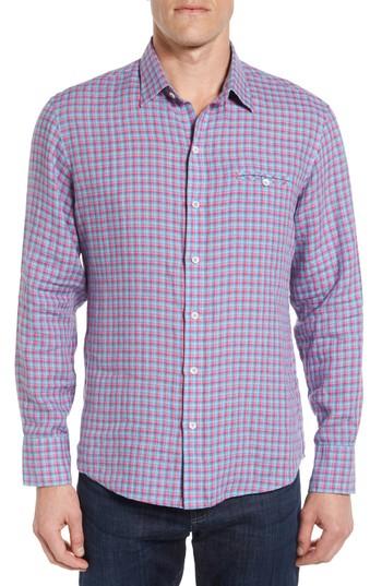 Men's Zachary Prell Althoff Plaid Linen Sport Shirt - Pink