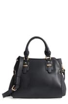 Sole Society Faux Leather & Flannel Satchel - Black