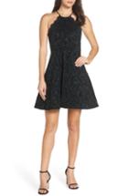 Women's Sequin Hearts Flocked Fit & Flare Party Dress