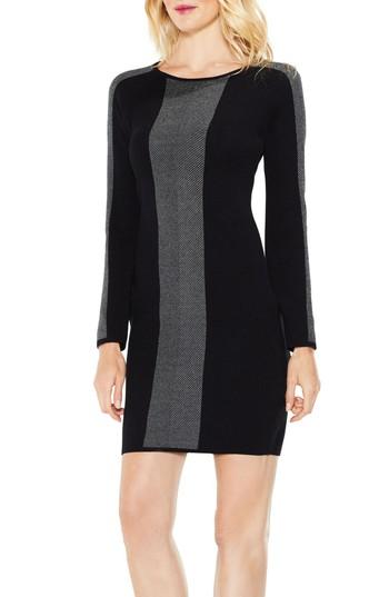 Women's Vince Camuto Bird's Eye Jacquard Colorblock Shift Dress - Black