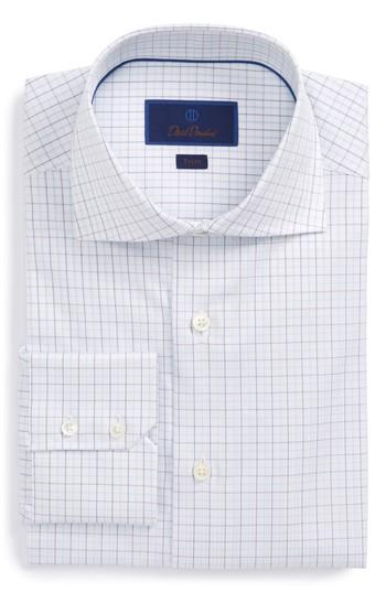 Men's David Donahue Trim Fit Tattersall Dress Shirt .5 34/35 - Blue