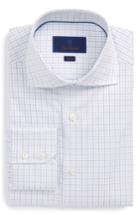 Men's David Donahue Trim Fit Tattersall Dress Shirt .5 34/35 - Blue