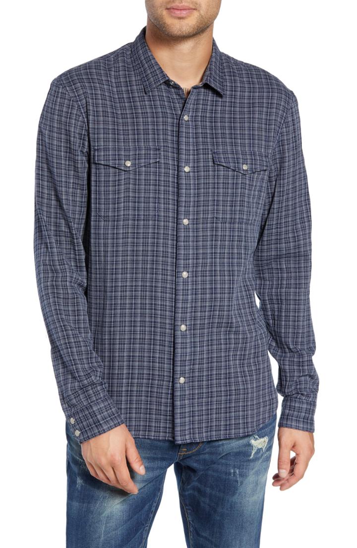 Men's John Varvatos Star Usa Regular Fit Double Pocket Sport Shirt, Size - Blue