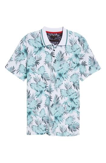 Men's Ted Baker London Course Floral Print Modern Slim Fit Golf Polo (m) - Green