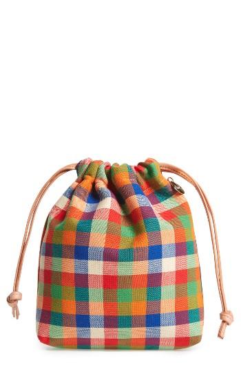 Clare V. Plaid Canvas Drawstring Pouch - Purple