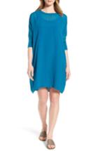 Women's Eileen Fisher Dolman Sleeve Silk Shift Dress, Size - Blue/green