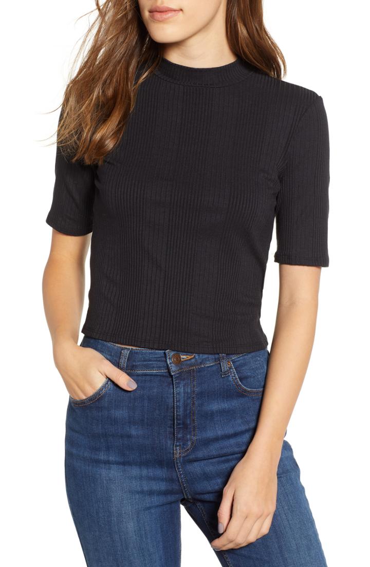 Women's Pst By Project Social T Rib Knit Mock Neck Tee - Black
