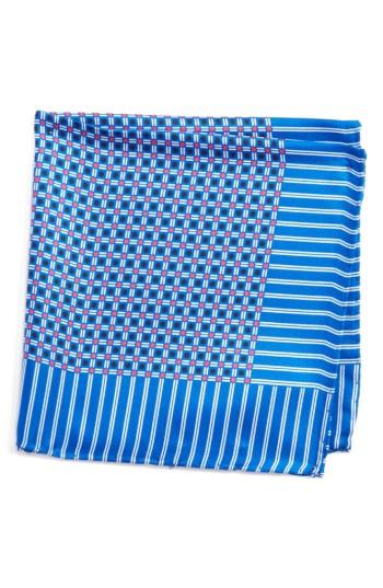 Men's Eton Geometric Silk Pocket Square, Size - Blue