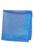 Men's Eton Geometric Silk Pocket Square, Size - Blue