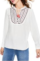 Women's Madewell Embroidered Windowpane Square Neck Button Down Top - White
