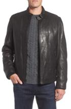 Men's Andrew Marc Cafe Racer Slim Leather Jacket With Faux Shearling Lining - Black
