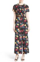 Women's Diane Von Furstenberg Floral Crop Silk Jumpsuit - Black