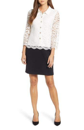 Women's Karl Lagerfeld Paris Mixed Media Lace Ponte Dress - White