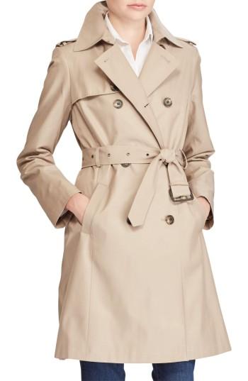 Women's Lauren Ralph Lauren Double Breasted Trench Coat - Beige
