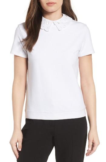 Women's Halogen Eyelet Collar Sweatshirt - White