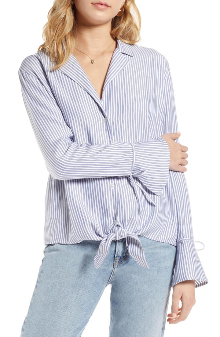 Women's Treasure & Bond Stripe Tie Front Shirt