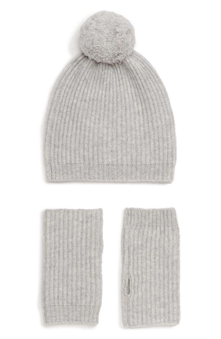 Women's Halogen Cashmere Coordinates Hat & Arm Warmer Set - Grey