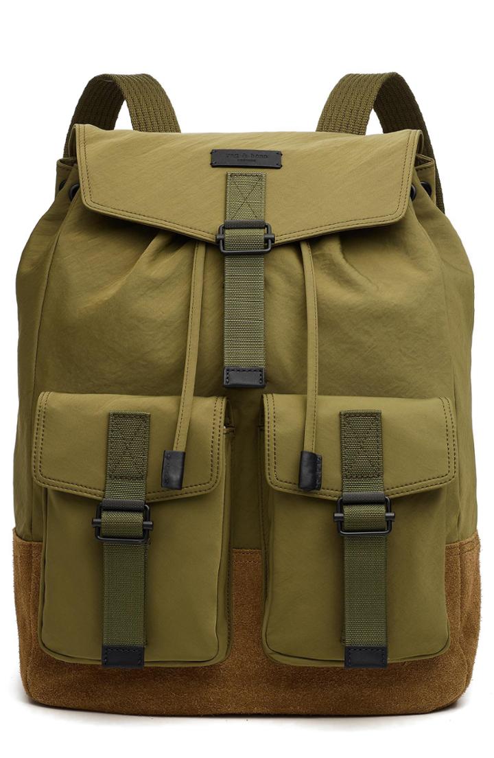 Men's Rag & Bone Field Water Resistant Nylon & Leather Backpack - Green