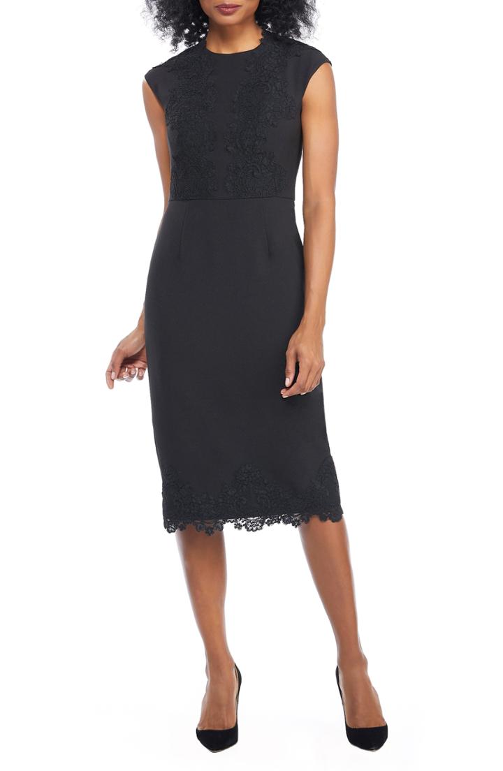 Women's Maggy London Mystic Crepe & Lace Midi Dress - Black