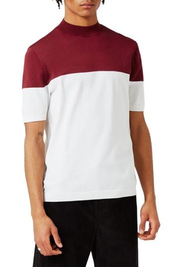 Men's Topman Colorblock Mock Neck Knit T-shirt