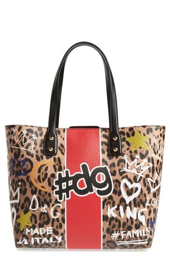 Dolce & Gabbana Large Hashtag Graffiti Leather Tote - Brown