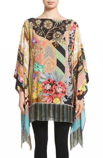 Women's Etro Fringe Hem Silk Poncho, Size - Black