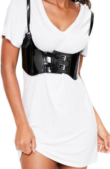 Women's Missguided Faux Patent Harness Belt, Size - Black