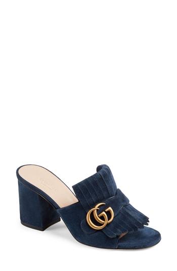 Women's Gucci Gg Marmont Peep Toe Mule Us / 34eu - Blue
