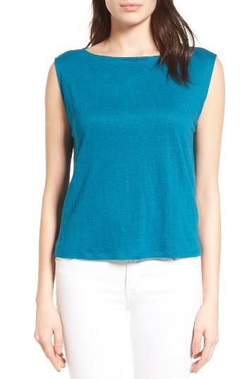 Women's Eileen Fisher Boxy Organic Linen Shell - Blue/green