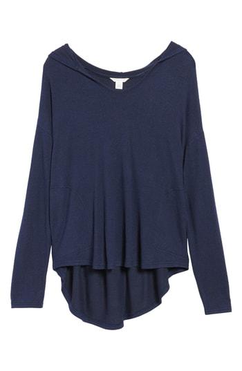 Petite Women's Caslon High/low Hoodie, Size P - Blue