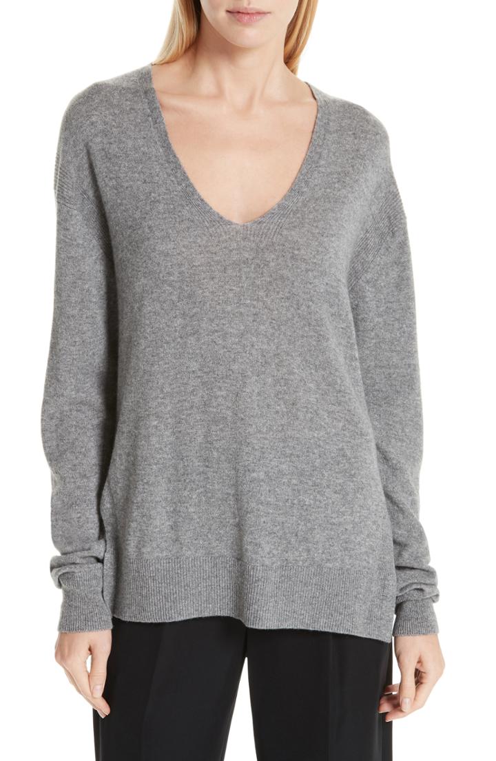Women's Vince Wool & Cashmere V-neck Sweater - Grey