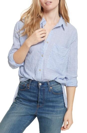 Women's Free People No Limits Stripe Stretch Cotton Shirt - Blue