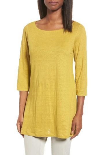 Petite Women's Eileen Fisher Bateau Neck Organic Linen Tunic P - Green