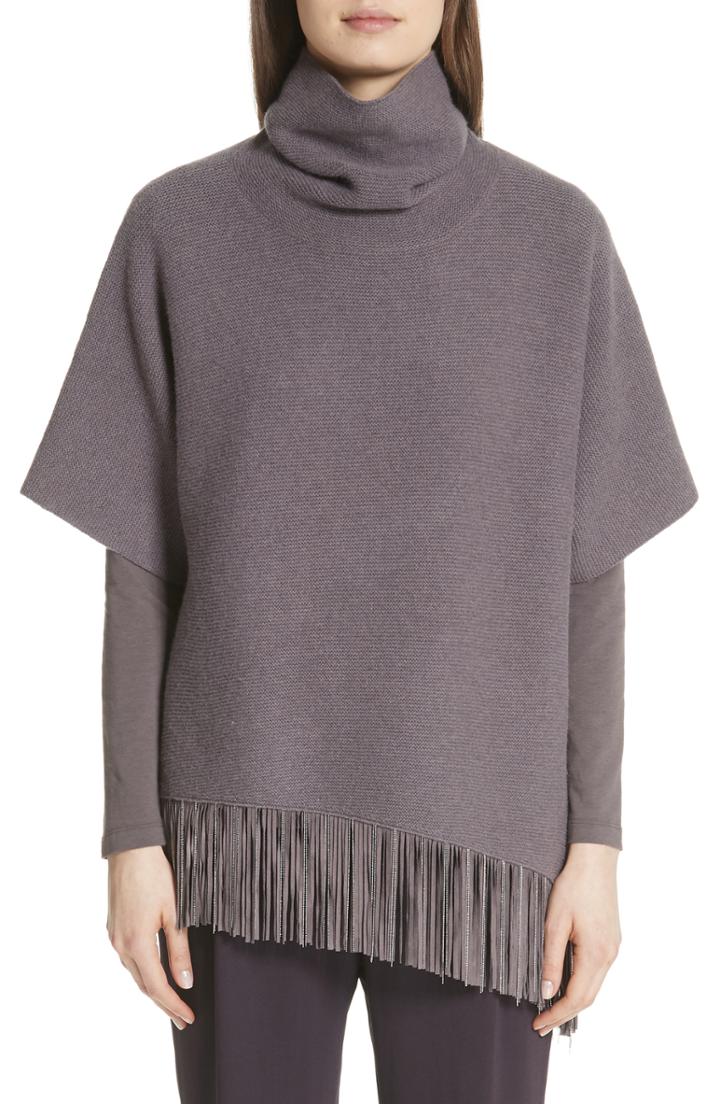 Women's Fabiana Filippi Fringe Asymmetrical Poncho Sweater Us / 48 It - Purple