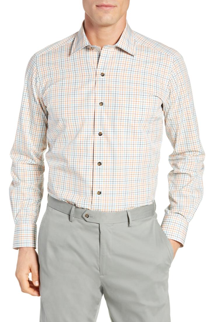 Men's David Donahue Regular Fit Check Sport Shirt - Orange