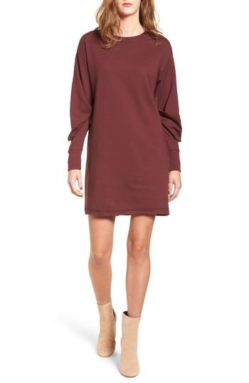 Women's Socialite Gathered Sleeve Sweatshirt Dress - Burgundy