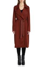 Women's Badgley Mischka Faux Leather Trim Long Trench Coat, Size - Brown