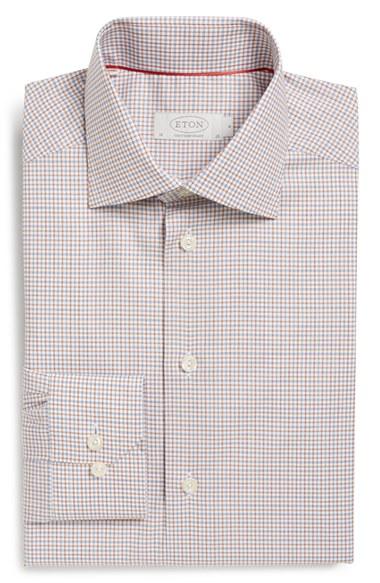 Men's Eton Contemporary Fit Check Dress Shirt - Brown