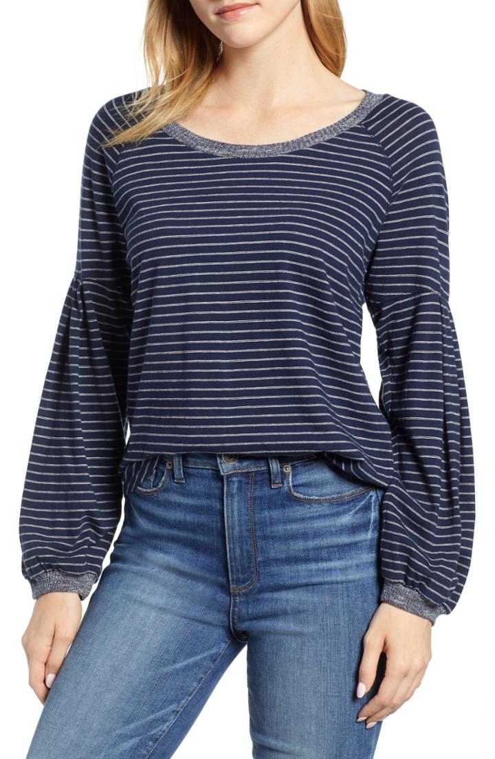 Women's Lucky Brand Balloon Sleeve Stripe Top - Blue