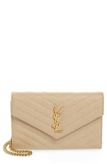 Women's Saint Laurent 'small Mono' Leather Wallet On A Chain - Burgundy