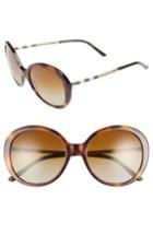 Women's Burberry 57mm Check Temple Polarized Round Frame Sunglasses - Blonde
