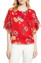 Women's Vince Camuto Tiered Ruffle Sleeve Garden Floral Top, Size - Red