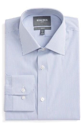 Men's Bonobos Jetsetter Slim Fit Stretch Check Dress Shirt 35 - Blue