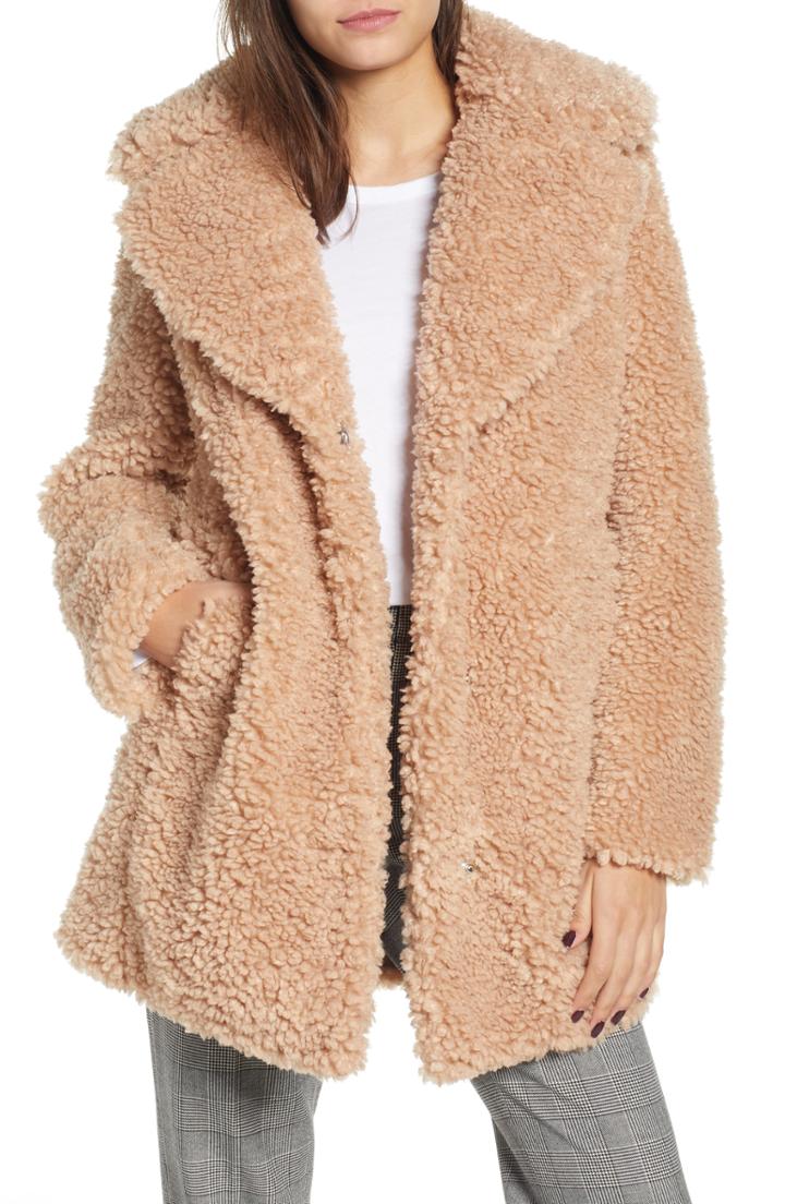 Women's Trina Turk London Genuine Fox Fur Trim Long Coat