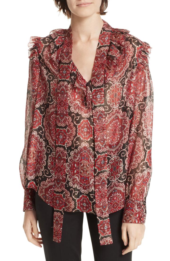 Women's Kate Spade New York Medallion Metallic Silk Top - Red