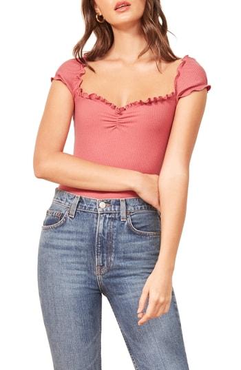 Women's Reformation Palo Bodysuit - Pink