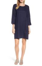 Women's Eileen Fisher Organic Linen Round Neck Shift Dress, Size - Blue