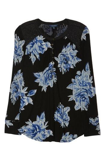 Women's Lucky Brand Floral Print Drop Needle Knit Shirt